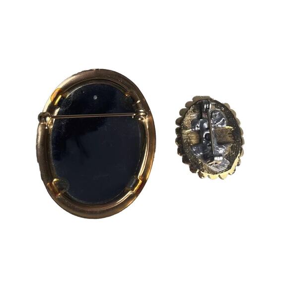 Vintage Cameo Brooches Ornate Gold Tone Oval Carved Resin Pin Jewelry Lot of 2 - Picture 2 of 13